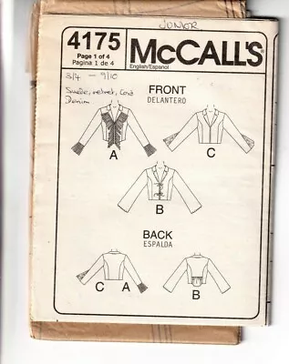 Buy McCalls Sewing Pattern 4175 Jackets Denim Suede 3-10 Girls Y2K With B&W Cover • 6.99£