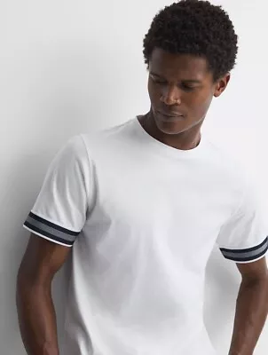 Buy Reiss White Dune Mercerised Cotton Striped T-Shirt - Size M - BNWT - RRP £58 • 39.50£