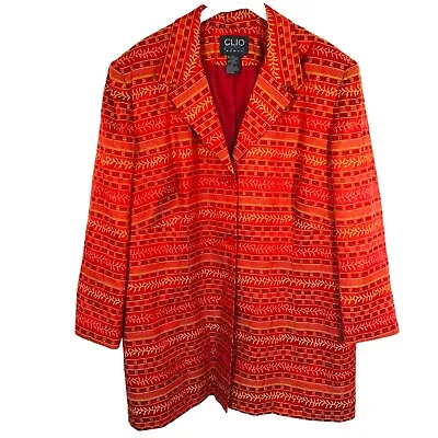 Buy Vintage CLIO Womens Plus Jacket Blazer 28W Boho Orange Funky Vibrant • 25.49£