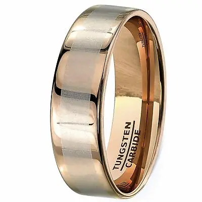 Buy Wedding Band Rose Gold Tungsten Ring Laser Inlay Flat Edge Classic Mens Jewelry • 153.89£