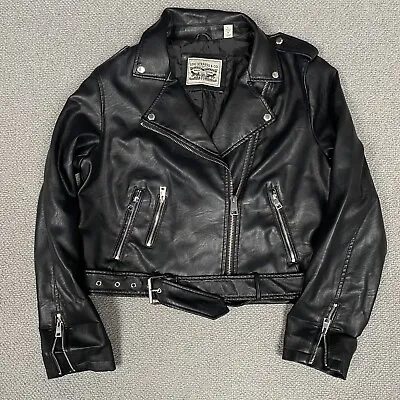 Buy LEVI’S Jacket Womens Large Black Faux Leather Motorcycle Biker Rock Goth Zips • 55£