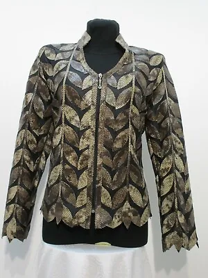 Buy Brown Snake Pattern Woman Leather Jacket Women Coat Zipper Short V Collar D8 • 177.61£