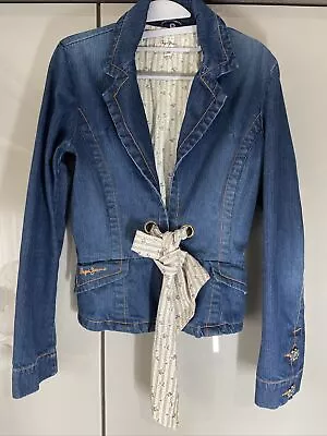 Buy Pepe Jeans Denim Jacket Blazer Womens Size M  (UK 10) Tie Detail Jewel Buttons • 25£