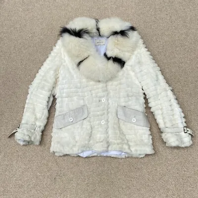 Buy VINTAGE Designer Faux Fur Jacket Womens Medium White Vera Pelle Cruella De Vil • 35.99£