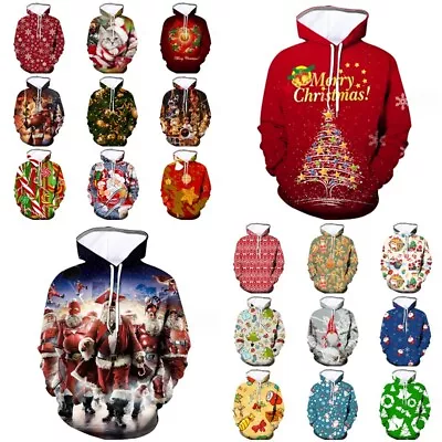 Buy 3D Christmas Snowman Santa Claus Hoodie Pullover Sweatshirt Jumper Costume Coat • 14.39£