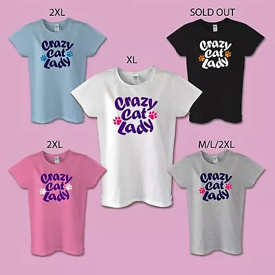 Buy Ladies Cat Slogan T-shirts 'Crazy Cat Lady' - Last 7 - Clearance • 8.99£