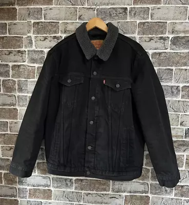 Buy Levi's Sherpa Fur Trucker Denim Jacket XL Black Men's Premium Button Up • 34.99£