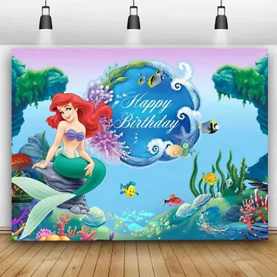 Buy Cute Little Mermaid Backdrop Cartoon Background Banner Birthday Party Decoration • 8.58£