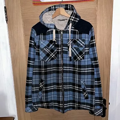 Buy Atrium Flannel Coat Sherpa Fleece Plaid Lumberjack Hooded Jacket Blue Small S • 0.99£