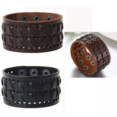 Buy Bracelet Womens Mens Punk Wide Cuff Leather Bangle Gothic Wristband Jewellery UK • 5.79£