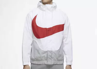 Buy Nike Mens NSW Swoosh Long Sleeve Sports Hoodie Hoodie Jacket White Red  • 60.45£