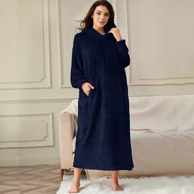 Buy Oversize Hoodie Blanket Unisex Soft Long Flannel Sweatshirt Hooded Dressing Gown • 16.95£