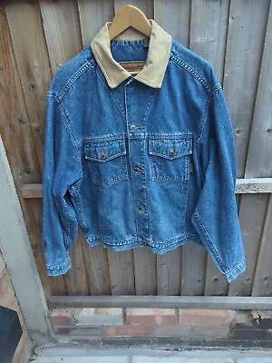 Buy Vintage 90s Timberland Denim Jacket With Leather Collar - Size L Boxy 26/26 • 24.99£