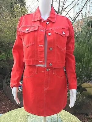 Buy DENIM CO. Red Jeans Skirt And Jacket Set Size 10 • 12£