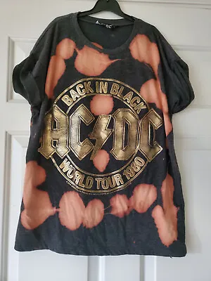 Buy Ladies AC/DC Back In Black World Tour 1980 Grey With Pink Tie Dye Tshirt - UK 12 • 8.99£