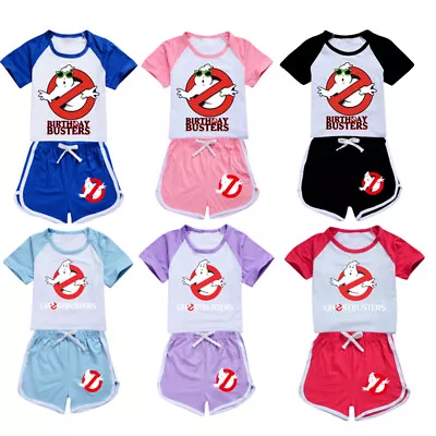 Buy 2pc Kids Girls Boys GHOSTBUSTERS Casual T-shirt Tracksuit Top Shorts Outfits Set • 9.49£