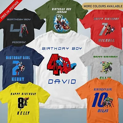 Buy SUPERHERO KIDS Birthday T-Shirt CUSTOM Shirt Spider Ir0n Man America Hulk • 9.90£