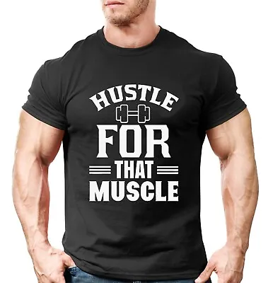 Buy Hustle For That Muscle Gym T-Shirt, Mens Gym Workout Bodybuilding Adults Top • 11.99£