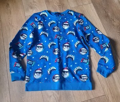 Buy Boys George Blue Gamer Christmas Jumper Size 13-14 Years • 4.50£
