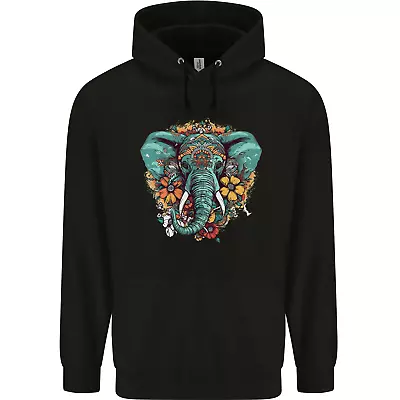Buy Floral Tribal Elephant Mens 80% Cotton Hoodie • 19.99£