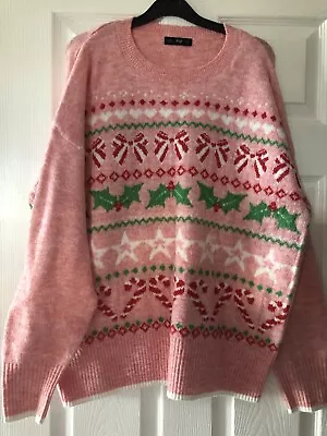Buy Ladies F&F Size L 20 Pink Soft Knit  Christmas Jumper Vgc • 15£