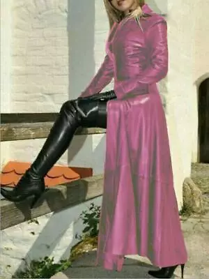 Buy Women Leather Trench Coat Long Dress Slim Fit Outwear Punk Jacket Windbreaker • 39.49£