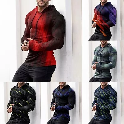 Buy Stylish Men's Long Sleeve Hoodies Print Pullover Sweatshirts For Sports • 15.94£