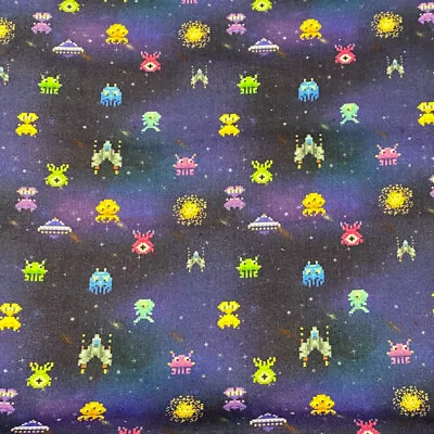 Buy 100% Cotton Digital Fabric Oh Sew Space Invaders Retro Gaming 140cm Wide • 11£