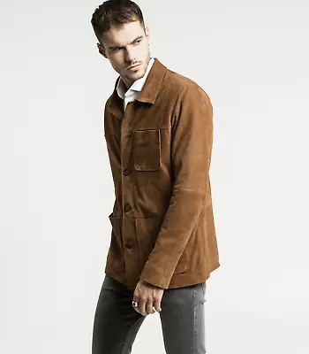 Buy Brown Leather Trucker Jacket For Men Pure Suede Custom Made Size S M L XXL 3XL • 157.63£
