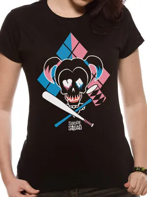 Buy Suicide Squad Harley Quinn Cartoon Face Official Ladies Black T-Shirt Womens • 9.95£