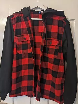 Buy H&M Teen Boys Black And Red Check Lumberjack Hoodie, Suitable For 14 Yrs Plus • 1£