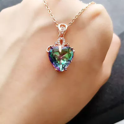 Buy 925 Silver Gold Heart Pendant Necklace Women Cubic Zirconia Wedding Jewelry Gift • 3.88£