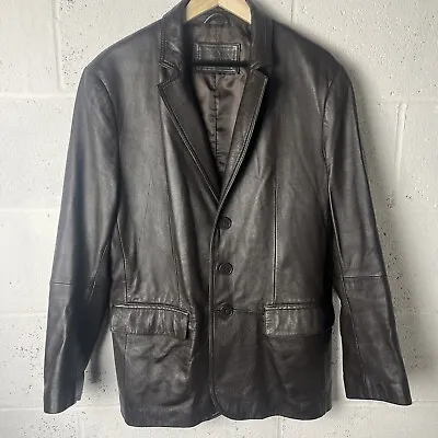 Buy Jeff Banks Dark Brown Leather Jacket With Buttons Size Men’s Large • 49.99£