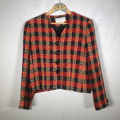 Buy Vintage Jaeger Plaid Red Wool Blend Jacket Size 16 • 40£