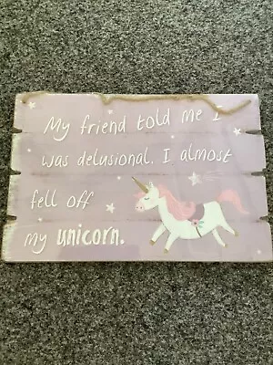 Buy Pink Unicorn Wall Plaque Sign MDF Novelty Unicorn Hanging Wall Sign Picture  • 5.99£