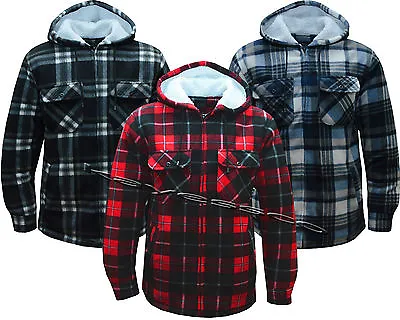 Buy Hooded Fleece Padded Lumberjack Shirt Jacket Fur Lined Sherpa Winter Warm M-5XL • 20.89£