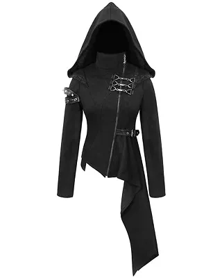 Buy Devil Fashion Womens Gothic Punk Hooded Coat Jacket Black Dieselpunk Asymmetric • 65.99£