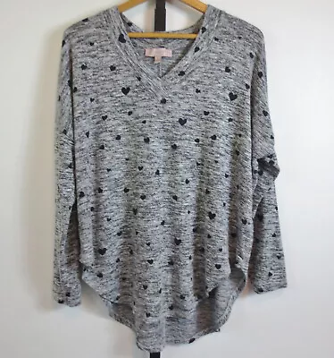 Buy Philosophy Republic Clothing V-neck Hi Low Hem Knit Top Womens Sz L Gray Hearts • 16.88£