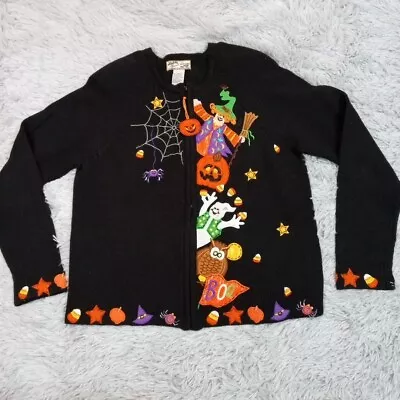 Buy Heirloom Collectible Womens Sweater Cardigan Black M Full Zip Halloween Holiday  • 24.12£
