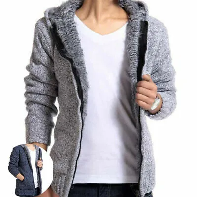 Buy Coats Warm Sweater Hoodie Men Fleece Fur Knitted Cardigan Jacket Zip Up Lined • 28.07£