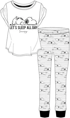 Buy Ladies Womens PEANUTS SNOOPY Pyjamas PJs 12-22 Nightwear PJ SLEEP ALL DAY • 13.99£
