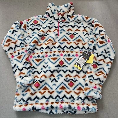 Buy Eddie Bauer 1/4 Zip Plush Fleece Pullover Teddy Jacket Women's S Vanilla Aztec • 35.90£