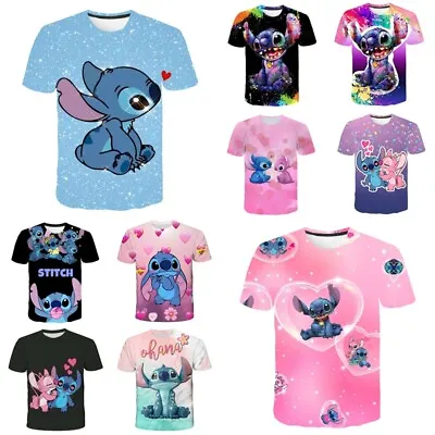 Buy Kids Adult Disney Lilo Stitch Cartoon Casual Short Sleeve T-Shirt Tee Top Gifts • 6.98£