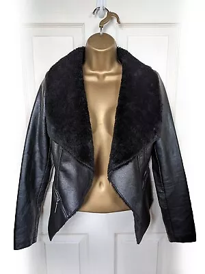 Buy LIPSY Black Faux Leather & Teddy Lined Jacket, Size 10 - Good (Read Description) • 6£