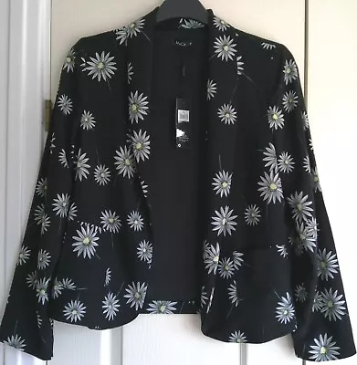 Buy Spring Black Floral Print Jacket Size 14 (new) • 14.99£
