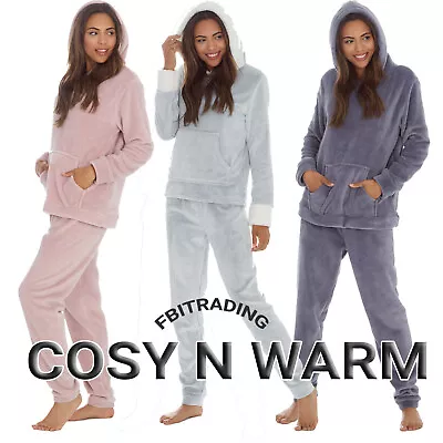 Buy Ladies Pyjamas Set Nightwear PJS Soft Hooded Fleece Loungewear Winter Warm • 17.95£