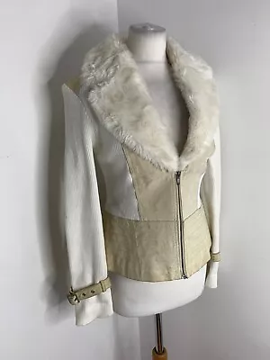 Buy Jane Norman Y2K Faux Fur Suede Knit Jacket UK 14 Fitted 90s Cream Cardigan • 36.53£
