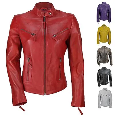 Buy Ladies Womens Genuine Real Leather Vintage Slim Fit Red Brown Biker Jacket • 59.99£