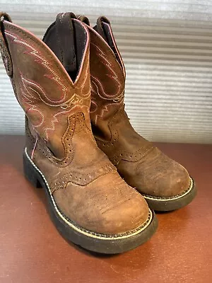 Buy Justin Gypsy Cowboy Roper Boots Women's Size 7B Leather Brown Pink White L9903 • 42.52£