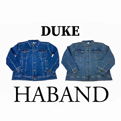 Buy Duke Haband Men's Denim Jacket Dark Blue Light Blue Stretchy Muscle Fit To 4XL • 12.95£